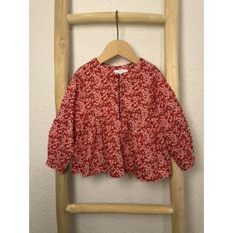 Pre-Loved Bluse von Jacadi in Rot mit Blumenprint I Grösse 2Y