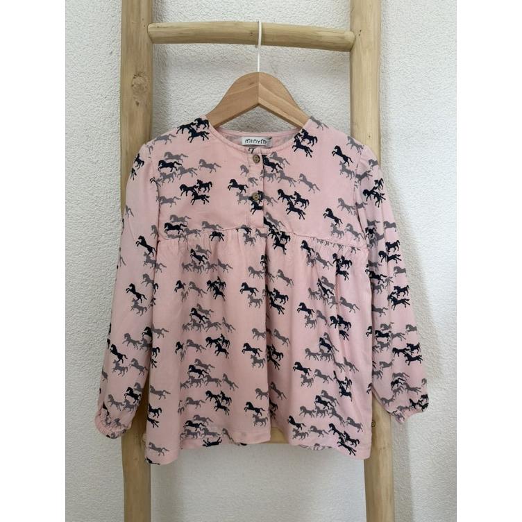 Pre Loved Bluse von Minymo I Rosa mit Navy-Print I Gr. 116
