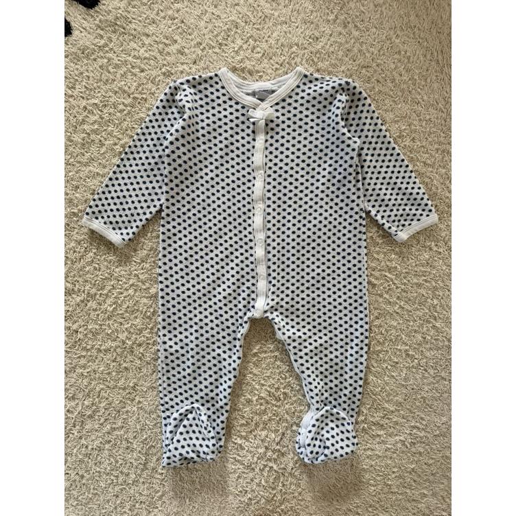 Pre Loved Frottee-Strampler von Petit Bateau I Weiss mit Punkten I Gr. 86