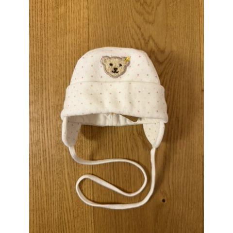 Pre-Loved Newborn Baby Mütze von Steiff | Weiss mit rosa Punkten | KU 34/39