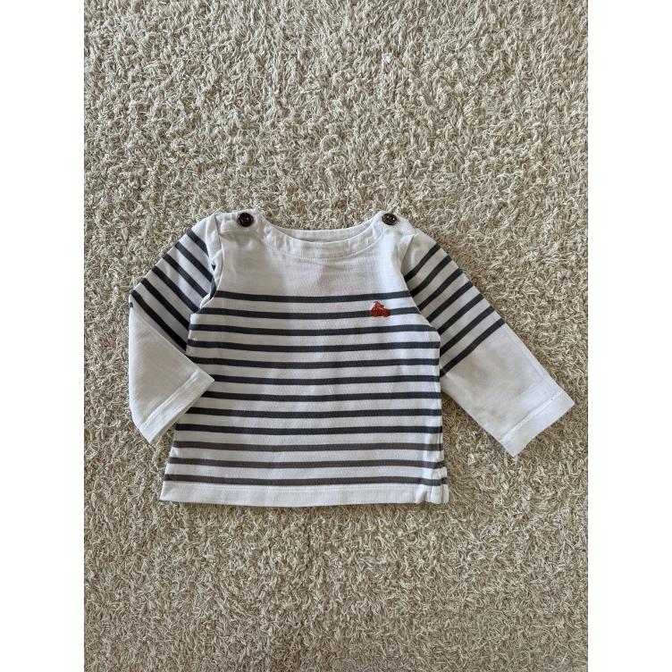 Pre Loved Oberteil von Jacadi Paris I Weiss-Grau gestreift I Gr. 74