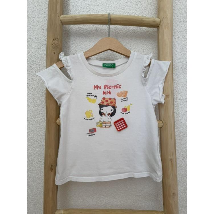 Pre Loved T-Shirt von United Colors of Benetton I Weiss mit Print I Gr. 104