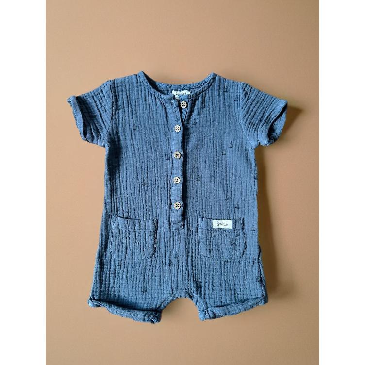 Pre-Loved Einteiler von Newbie | Blau mit Print (Musselin) | Grösse: 68