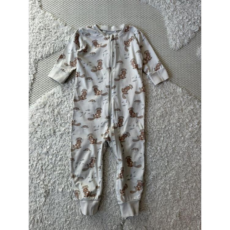 Pre-Loved Pyjama Overall von Lindex I Beige mit Print I Grösse 86