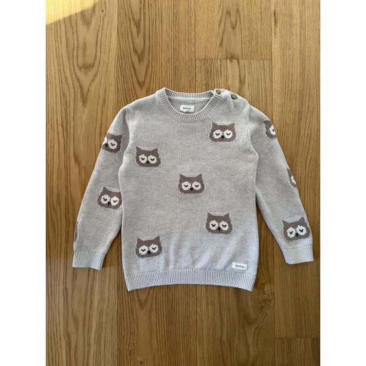 Pre-Loved Strickpullover von Newbie I Beige mit Eulen-Motiv I Grösse 98/104
