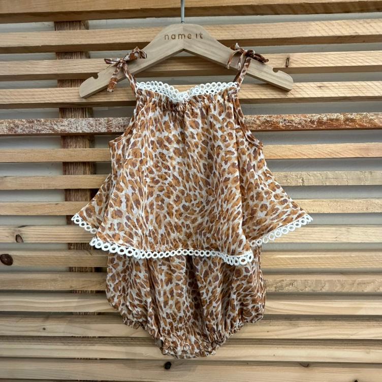 Pre Loved Romper von Bardot Junior I Beige/Braun Leo-Print I Gr. 80