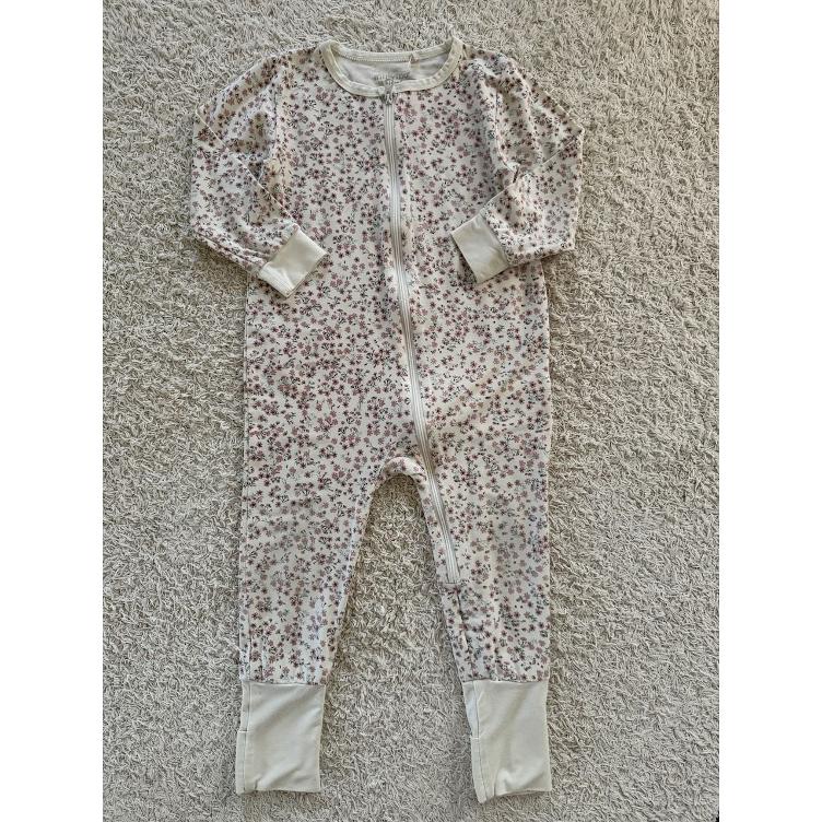 Pre Loved Bambus-Viskose Strampler von Minymo I Cream mit Blumenprint I Gr. 86
