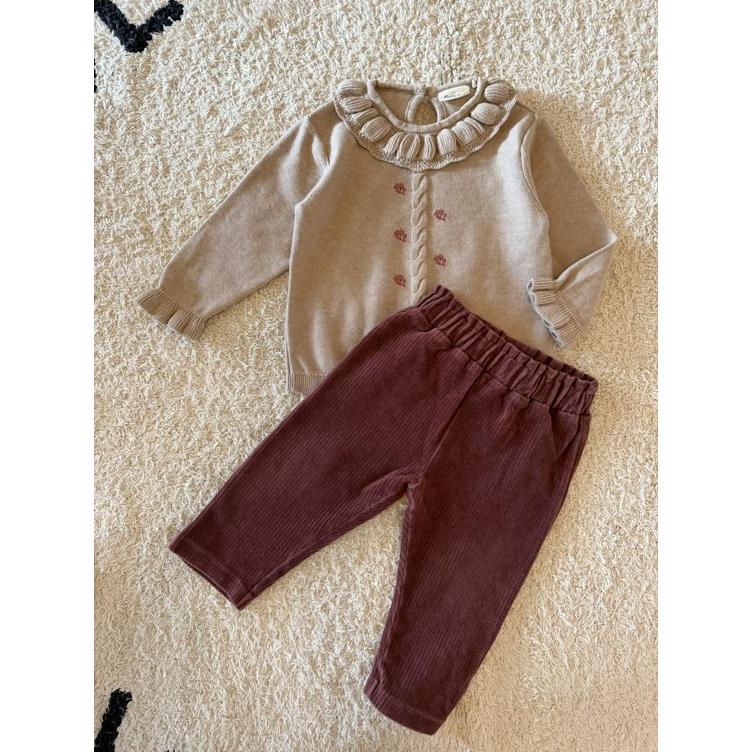 Pre Loved Strickpullover & Cordhose Set von Minymo I Beige & Bordeaux I Gr: 80