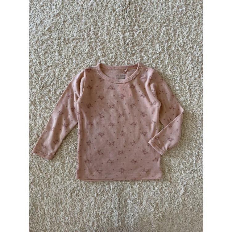 Pre Loved Woll-Seide Langarmshirt von FIXONI I Rosa mit Blumenprint I Gr. 80