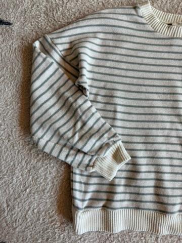 Pre Loved Strickpullover von Búho I Hellbeige/Grün gestreift I Gr. 8Y - 2