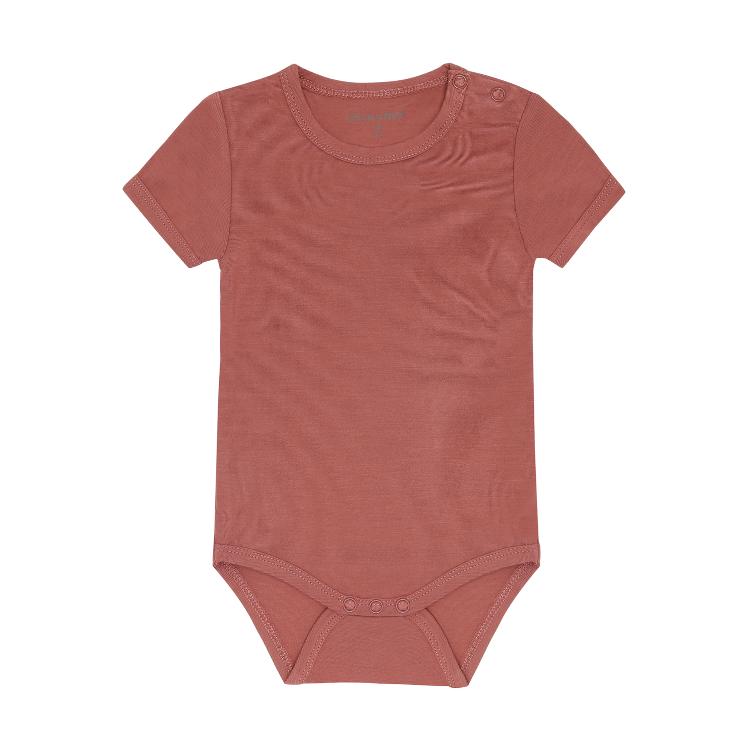 Minymo Baby Body Kurzarm aus Bambusviskose – Pink Withered Rose