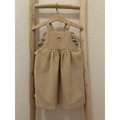 Pre-Loved Cordkleid von So Cute | Beige mit Himbeer-Applikation | Grösse: 98