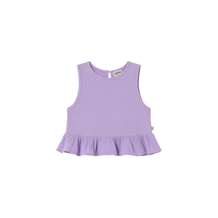 SALE I Cozmo – Blair Top aus weichem Baumwoll-Gauze (Lavander) – ärmellos mit Peplum