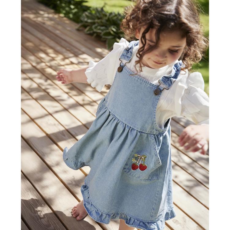 FLiiNK – DON EMBR Spencer Dress aus 100% Baumwolle (Light Denim) mit Stickerei