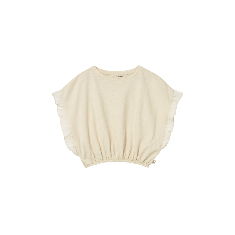 Cozmo – Iris T-Shirt aus softem Slub Cotton (Ivory) mit Rüschenärmeln
