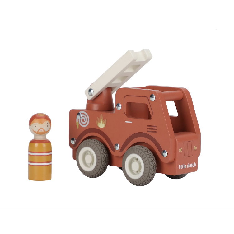 Holz Feuerwehrauto Kinder FSC | Little Dutch Feuerwehrauto mit Leiter & Figur