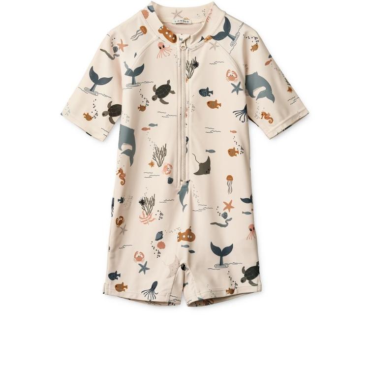 Max Printed Shortsleeve Swim Jumpsuit – Sea Creature / Sandy LIEWOOD