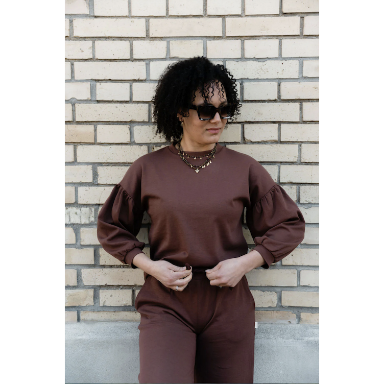 SALEI Santabarbara The Label T-Shirt mit Ballonärmeln – Haselnuss