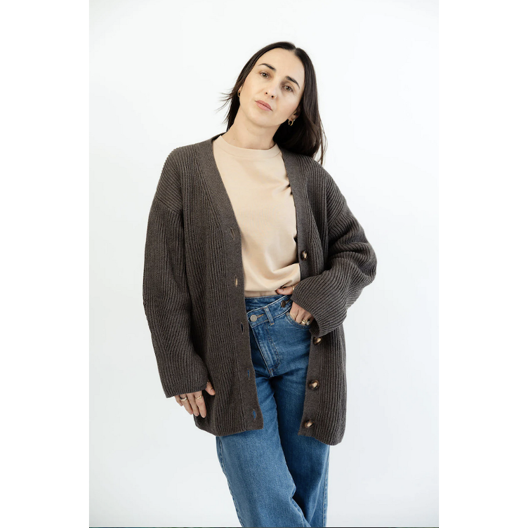 Santabarbara The Label Strickjacke lang – Dunkelbraun meliert