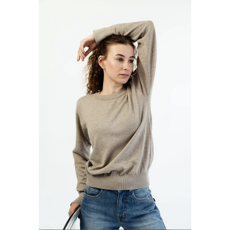 Feinstrick Pullover aus Baumwolle – Hellbraun meliert