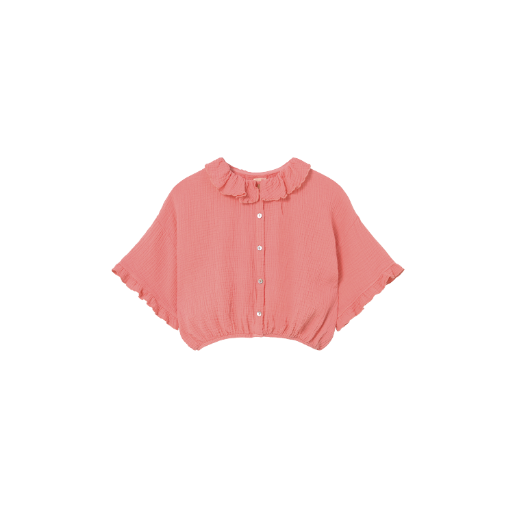 Cozmo – Zinnia Bluse aus weichem Baumwoll-Gauze (Candy Pink, Cropped Fit)