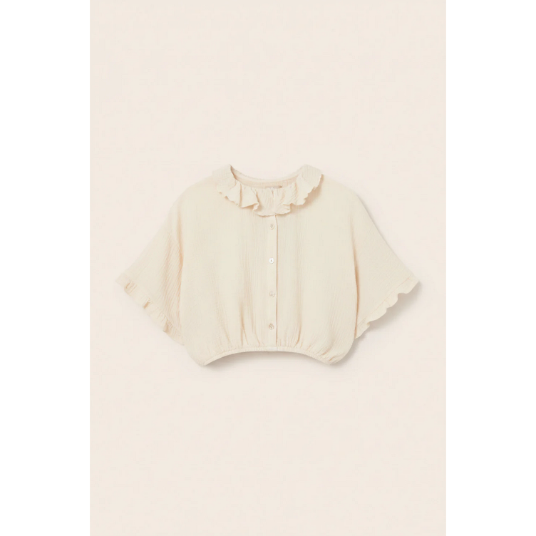 Cozmo – Zinnia Bluse aus weichem Baumwoll-Gauze (Ivory, Cropped Fit)